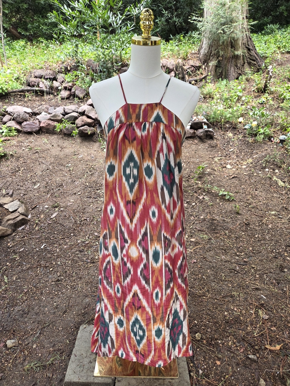 Anthropologie 100% Silk Saturday‎ Sunday Bohemian Ikat Print Silk Midi Dress